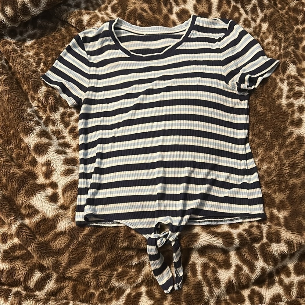 Striped Knit Top with Tie Detail